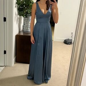 David’s Bridal GALINA SIGNATURE Charmeuse Tank V-Neck Dress with Slit